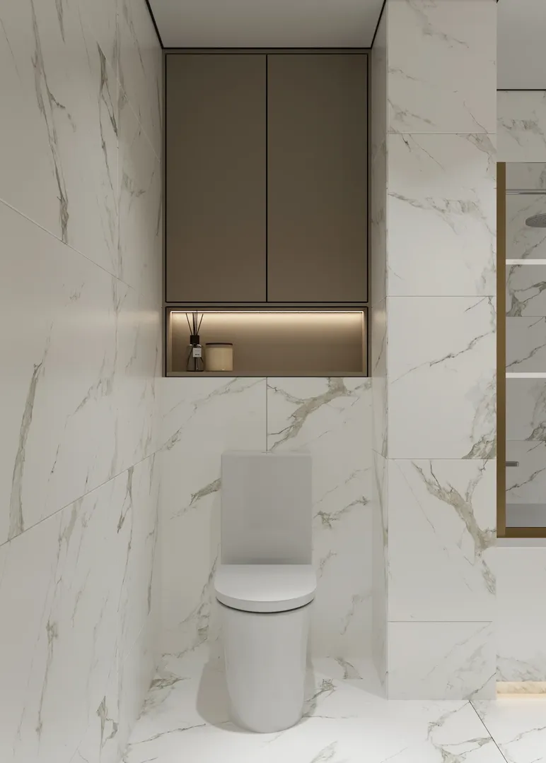 Дизайн гостиной в современном стиле с синим диваном в квартире в Воронеже