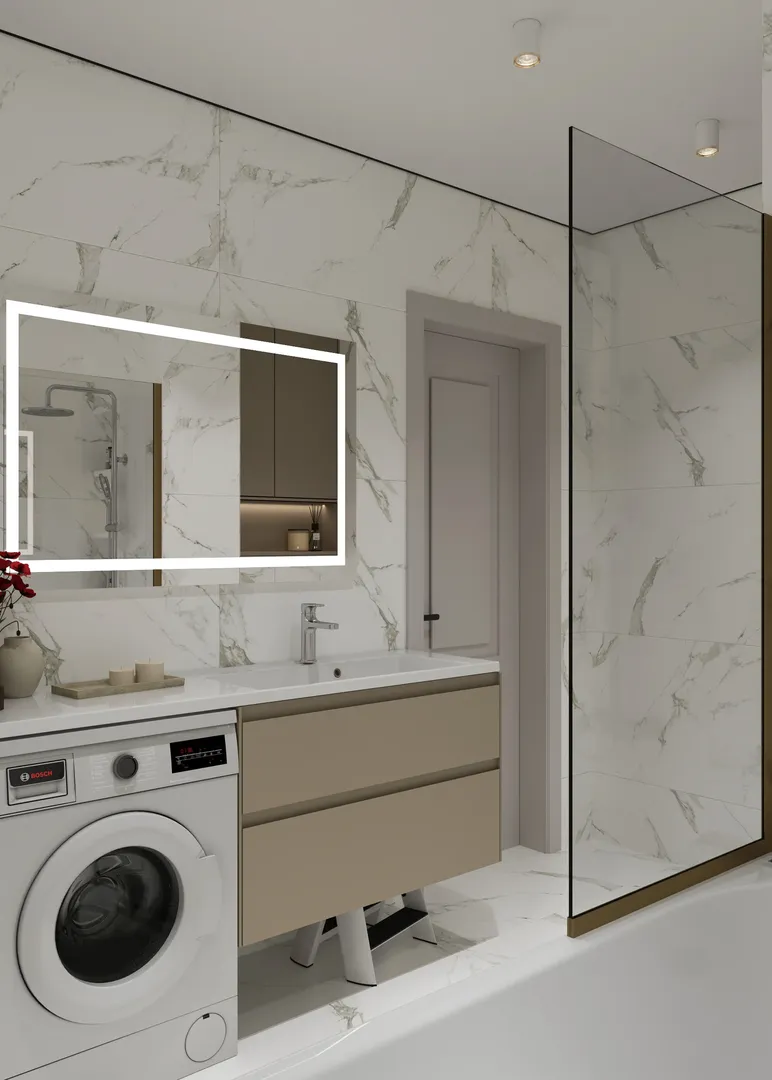 Интерьер детской комнаты в современном стиле с рабочим местом в квартире 54 м²